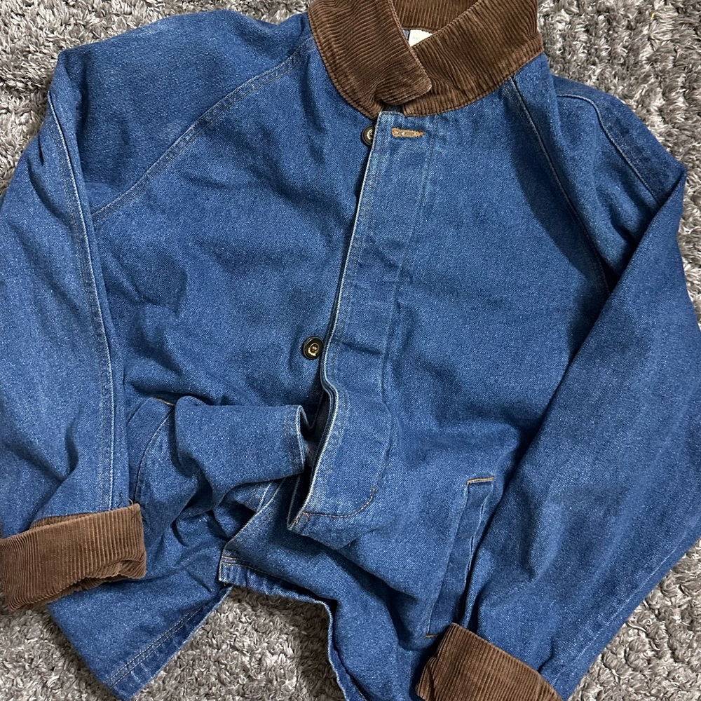 Men's Blue Denim Jacket with Brown Accents